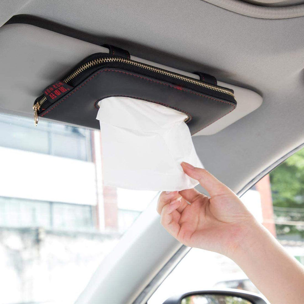 Cartisen sun visor tissue holder keeps tissues within reach for tidy driving.