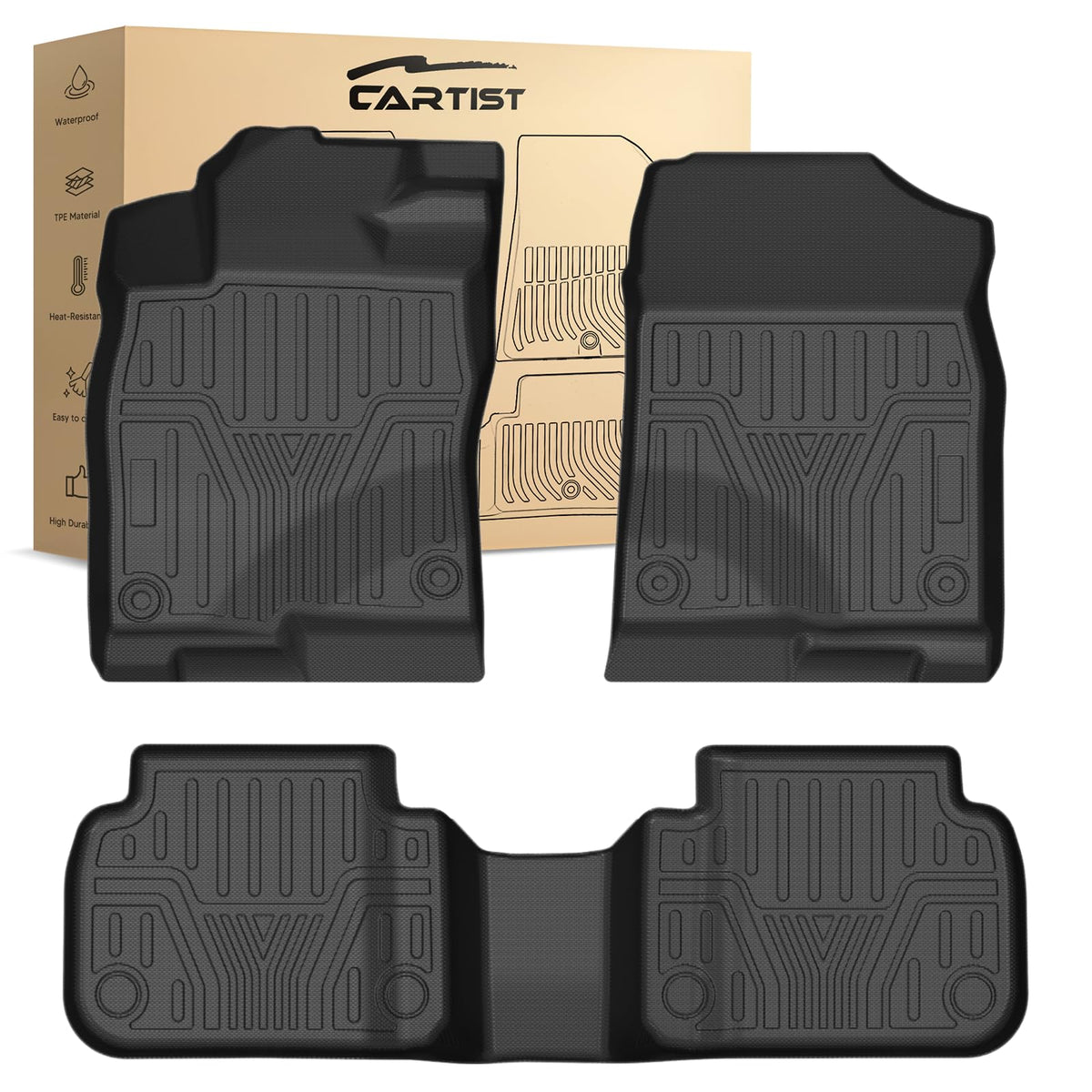 CARTIST Civic floor mats front view showing full coverage protection