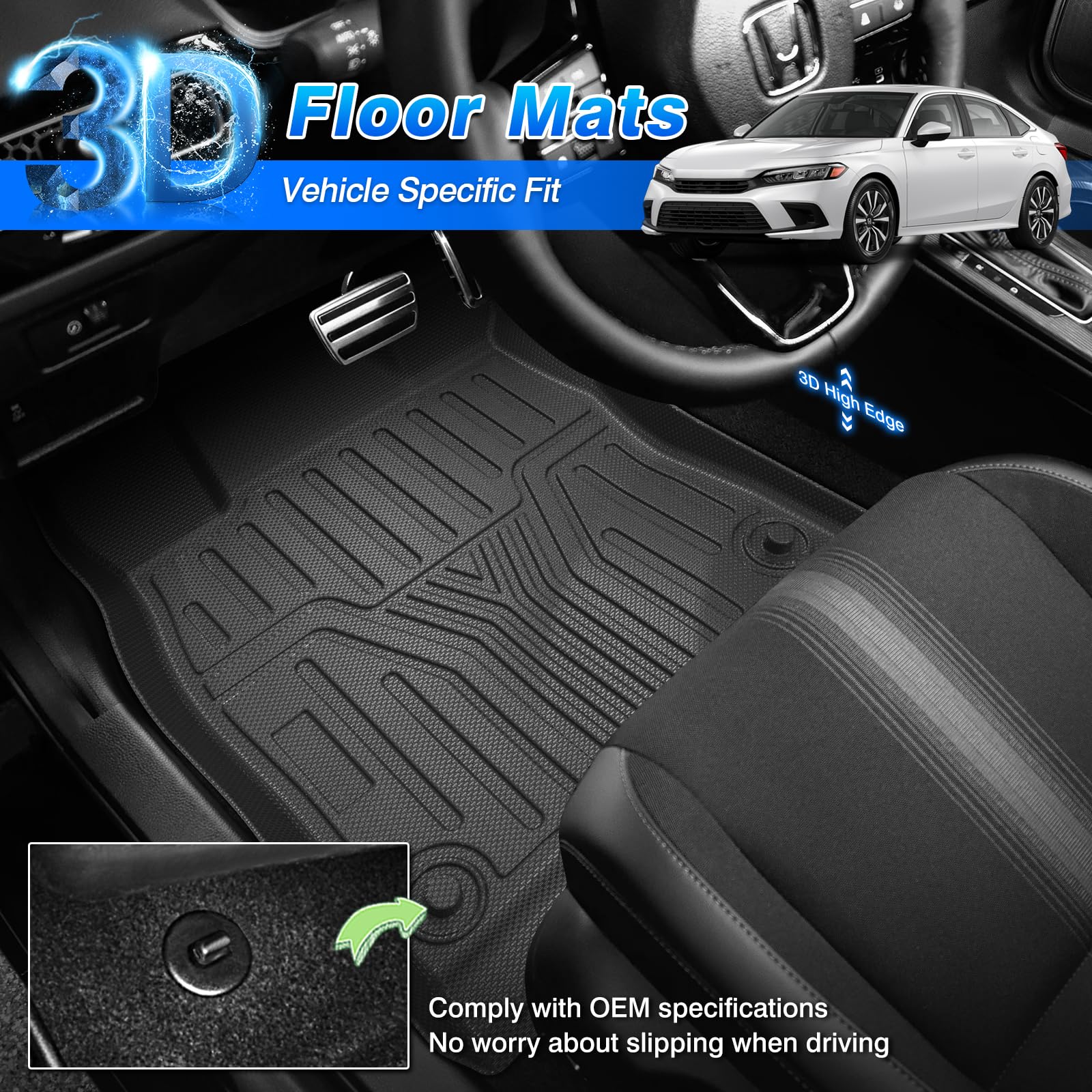 CARTIST Civic rear mat near USB port area for 2nd row use