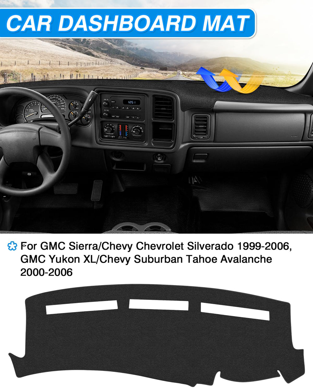 Cartist dash cover for 2000-2006 Chevy Suburban reduces glare and keeps the dash cooler.