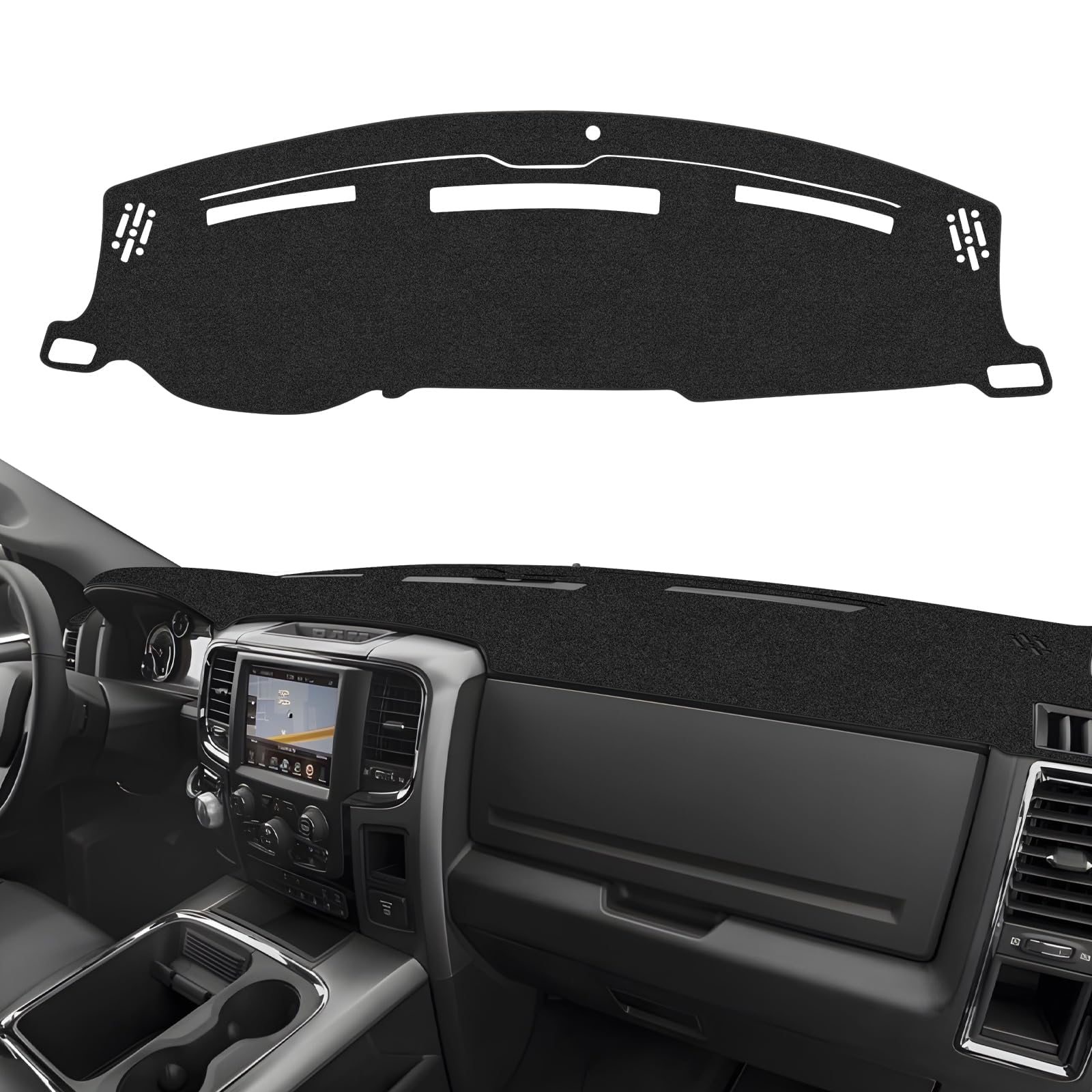 CARTIST dash cover for Ram 1500 with vent cutouts protects against sun glare.