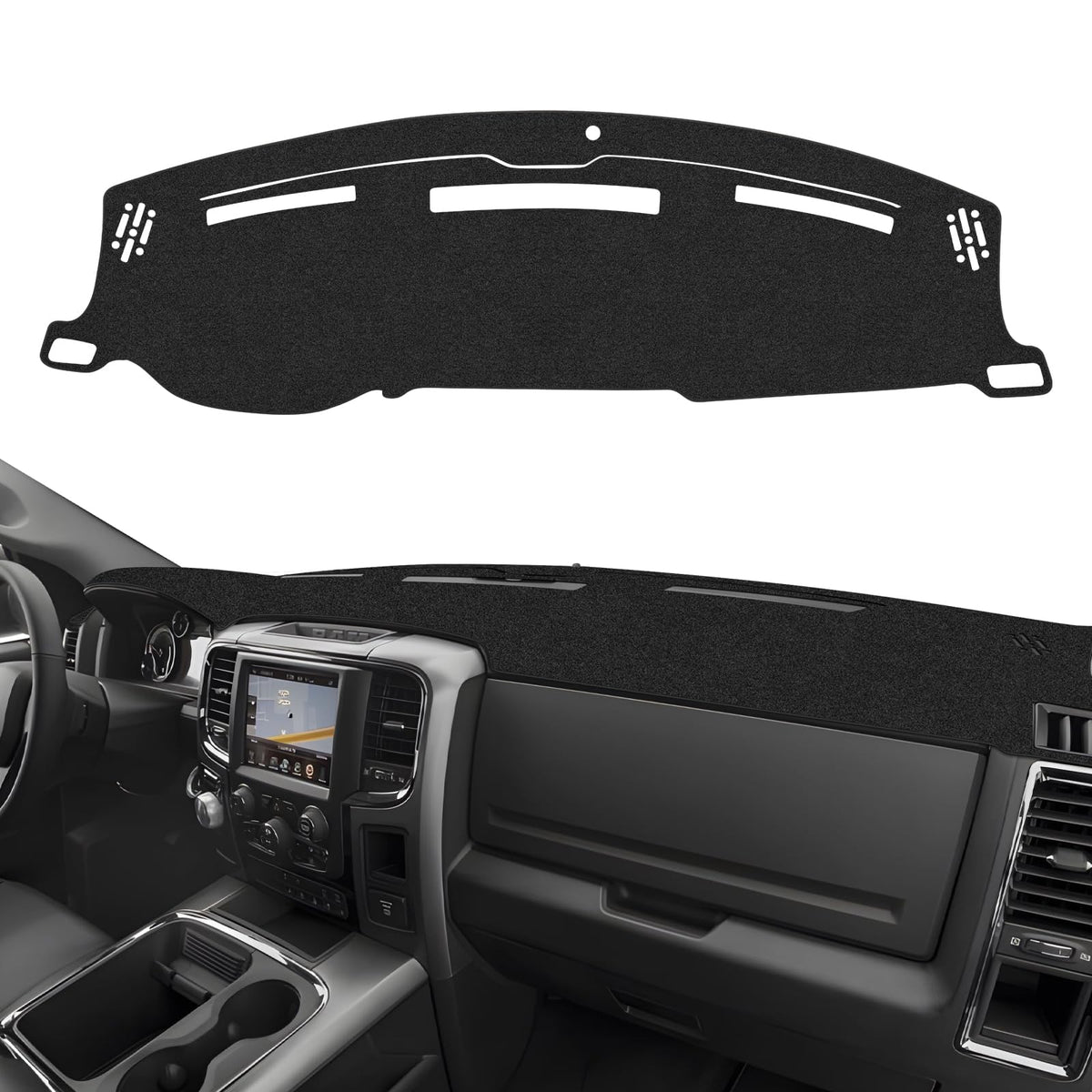 CARTIST dash cover for Ram 1500 with vent cutouts protects against sun glare.