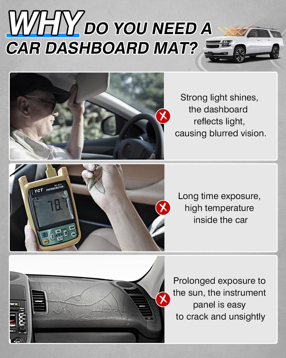 CARTIST dashboard cover for Chevy Suburban 2015-2020 – snug fit and protection.