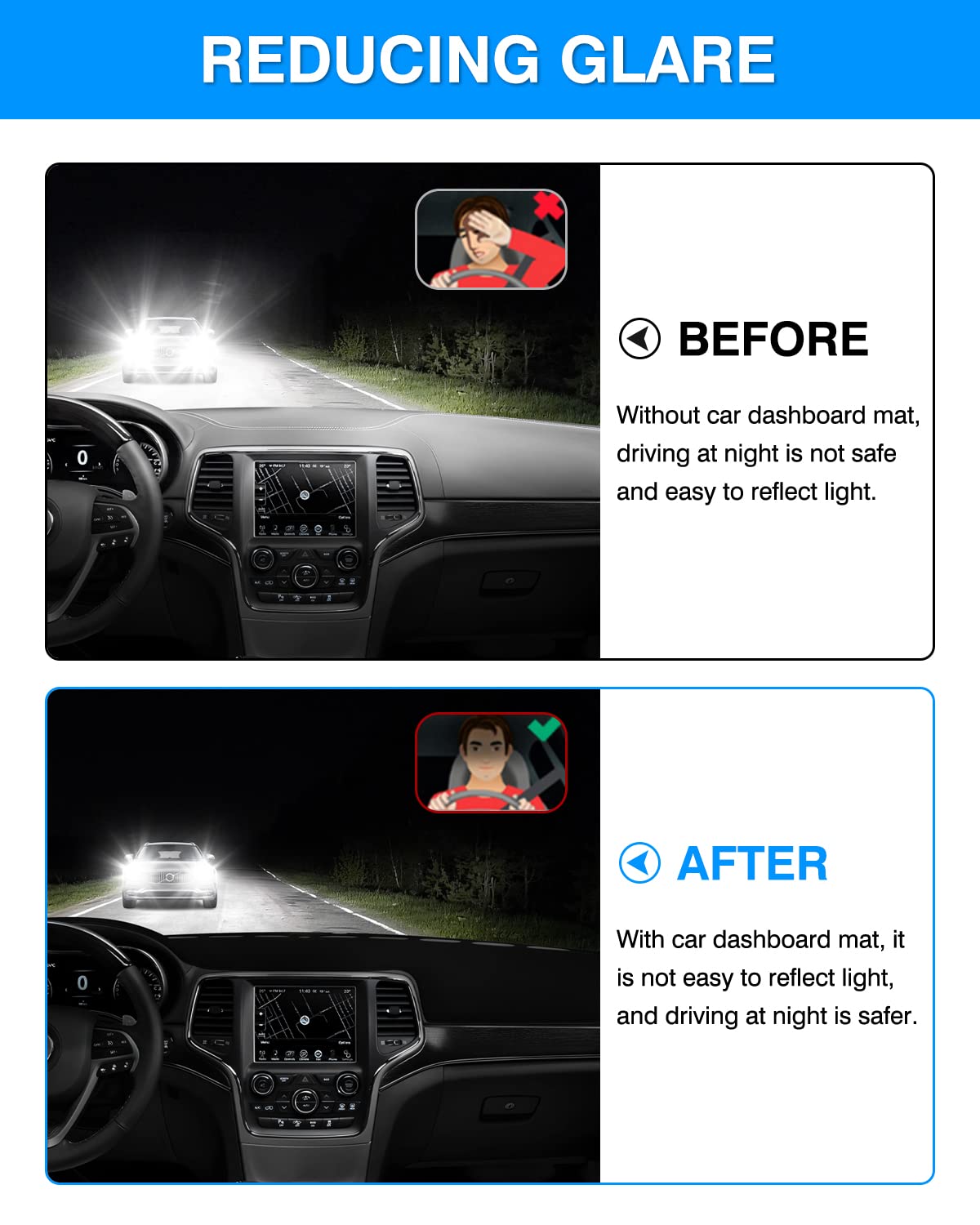 CARTIST dash cover features a non-slip back to stay in place on the Grand Cherokee dash.