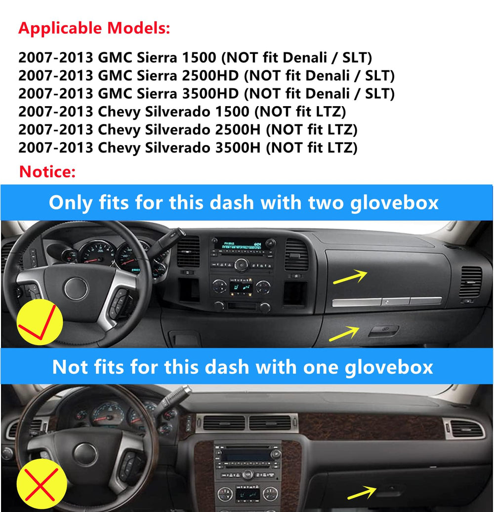 CARTIST Silverado dash cover with two glove boxes; precise cutouts ensure installation.