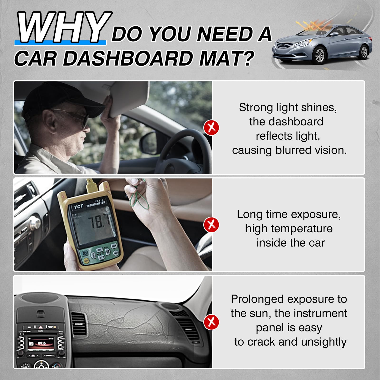 CARTIST dash cover anti-glare design minimizes reflections for safer driving.