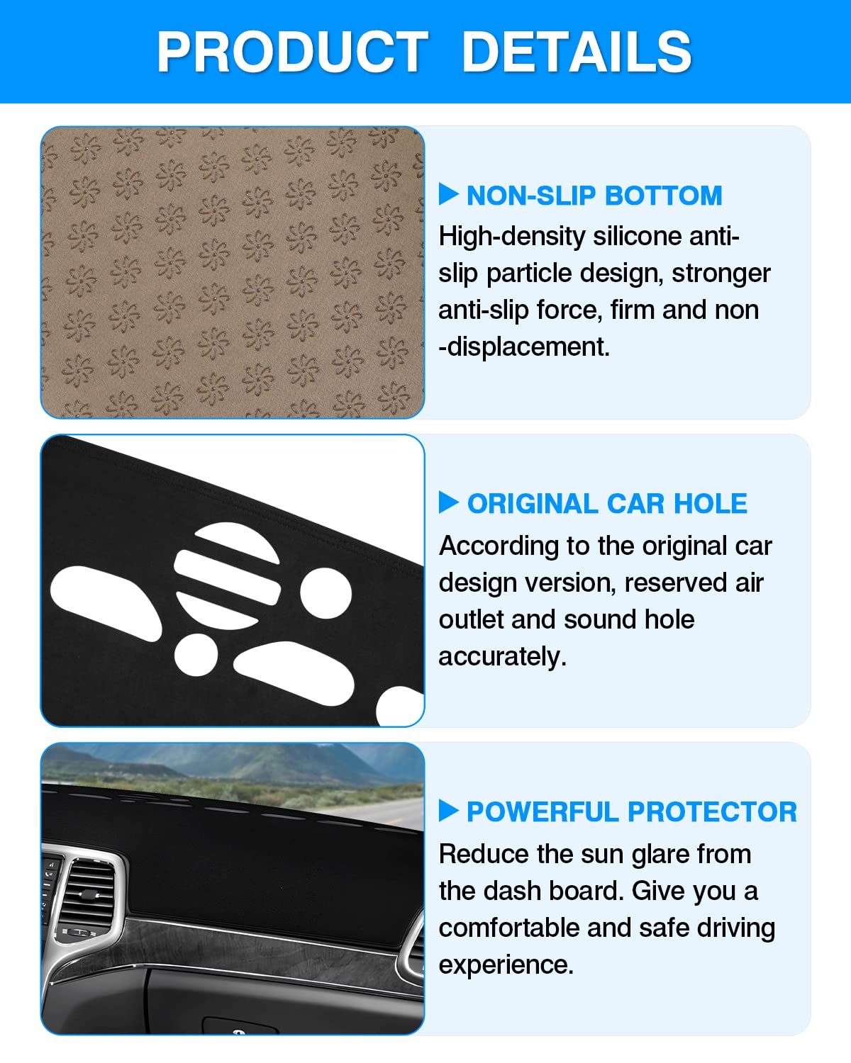 CARTIST dashboard protection blocks UV rays to help preserve interior colors.