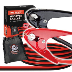 Cartman 2-gauge 20-foot jumper cables extend reach for quick vehicle boosts.