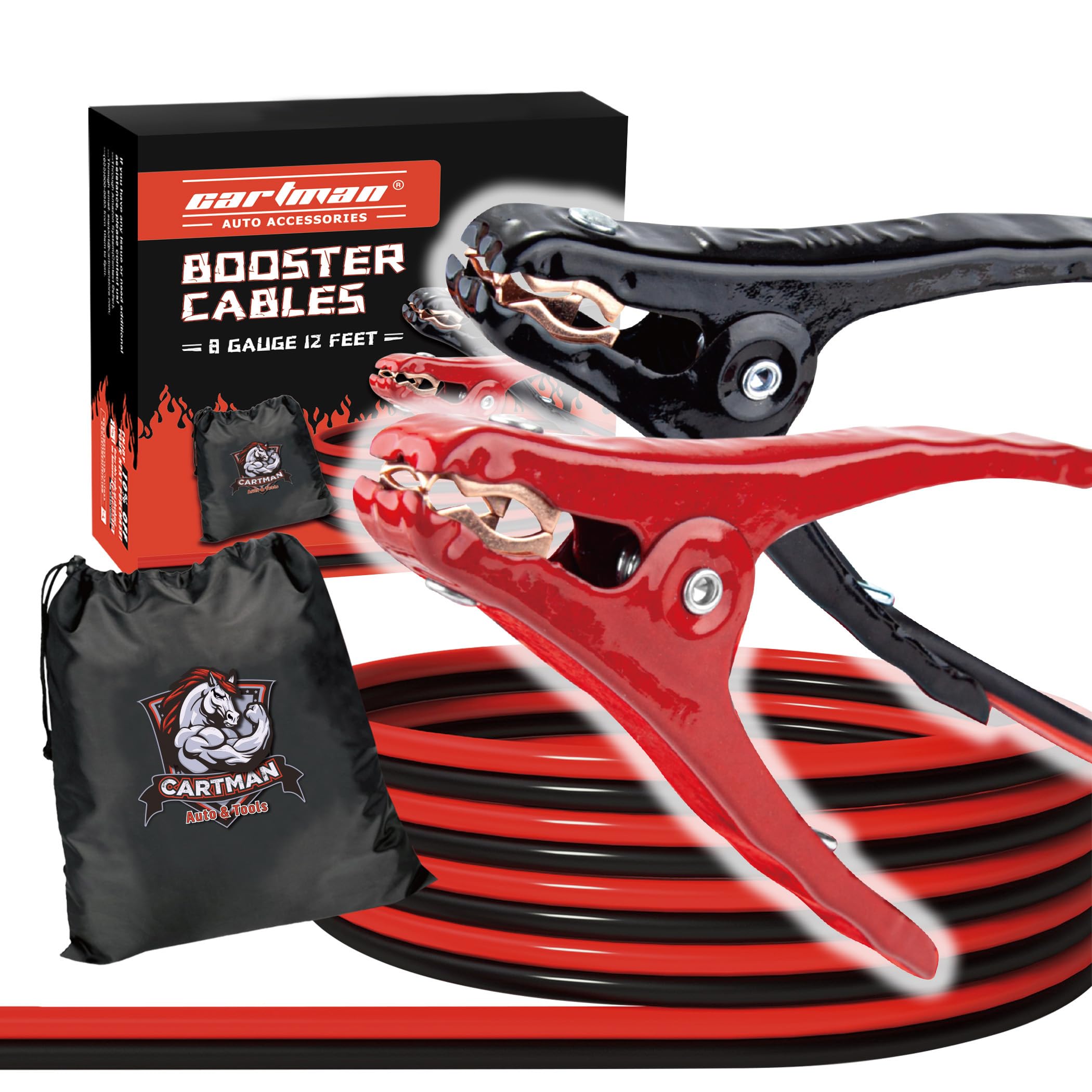 Cartman 8ga jumper cable clamps with non-conductive rubber for secure grip