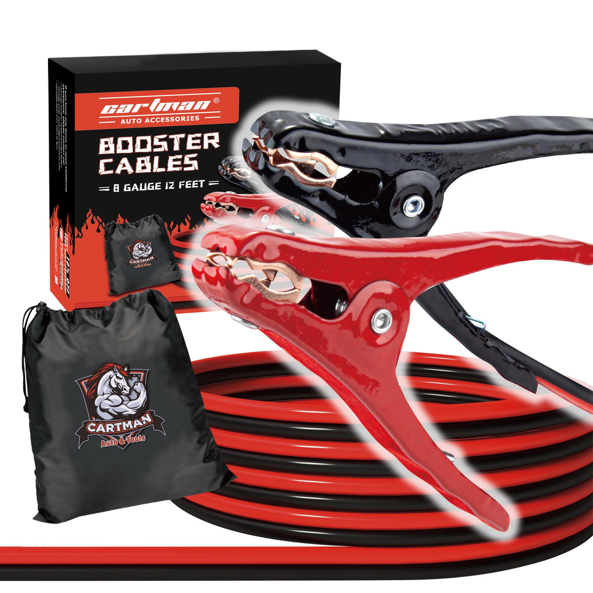 Cartman 8ga jumper cable clamps with non-conductive rubber for secure grip