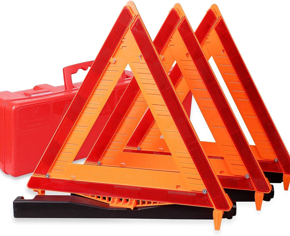 CARTMAN emergency triangle case assembly demonstrates quick setup for roadside safety.