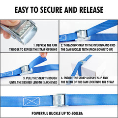 Cartman 12ft blue lashing strap shown without hooks for hookless use.