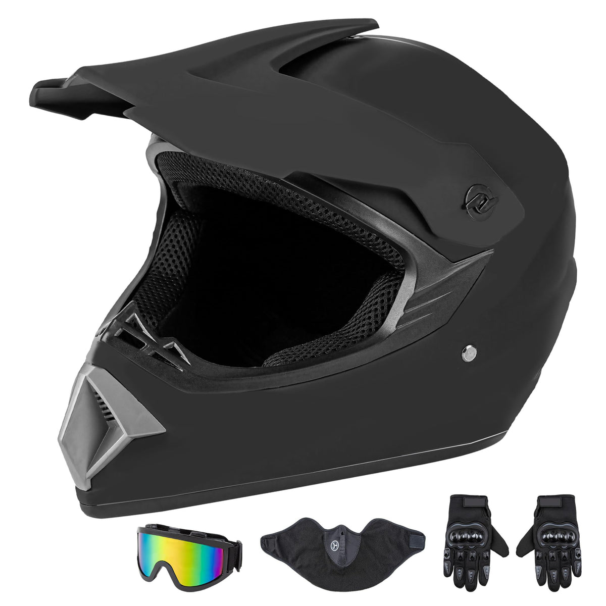 Cartman matte black adult motocross helmet front view for protection on dirt trails.