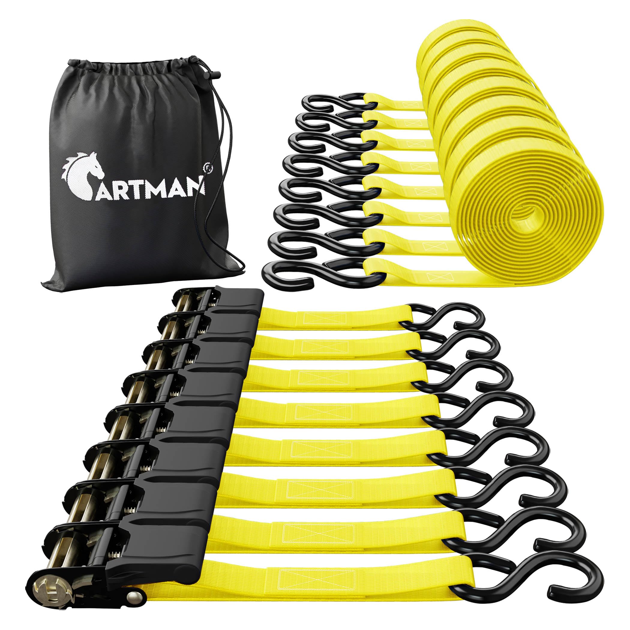 Cartman ratchet tie down 8-pack 15ft secures motorcycles and cargo reliably.