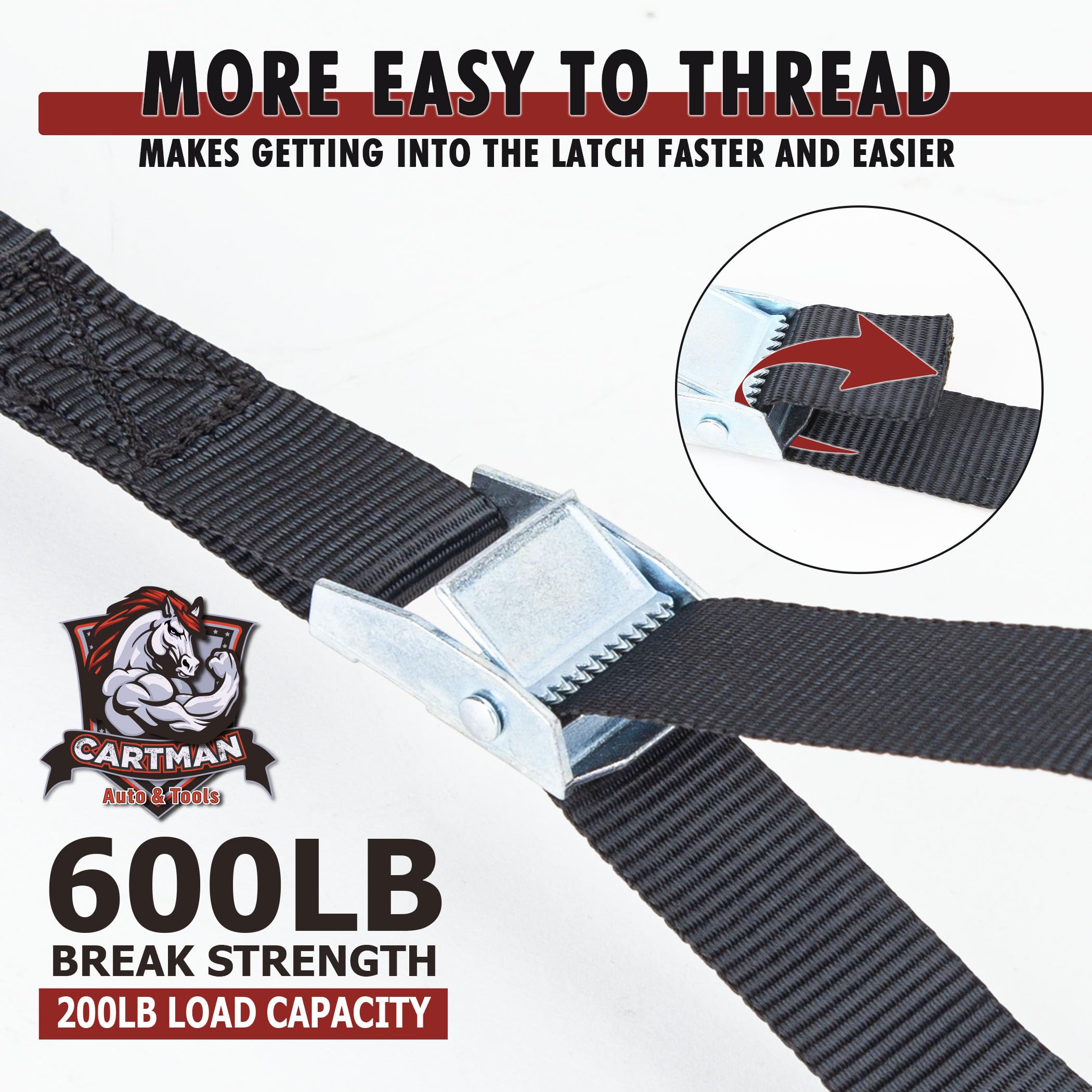 Cartman solid steel clamp provides secure tightening on straps.