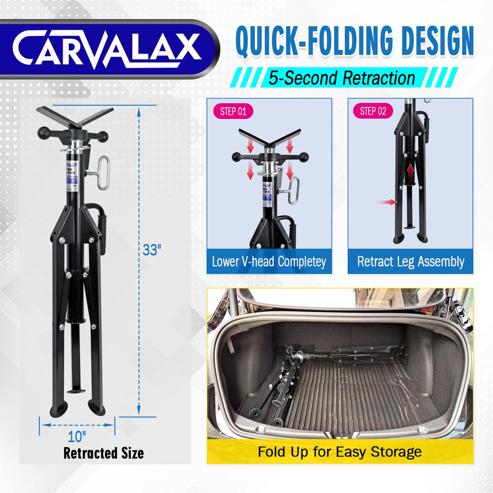 CARVALAX folding pipe stand enables easy transport and storage.