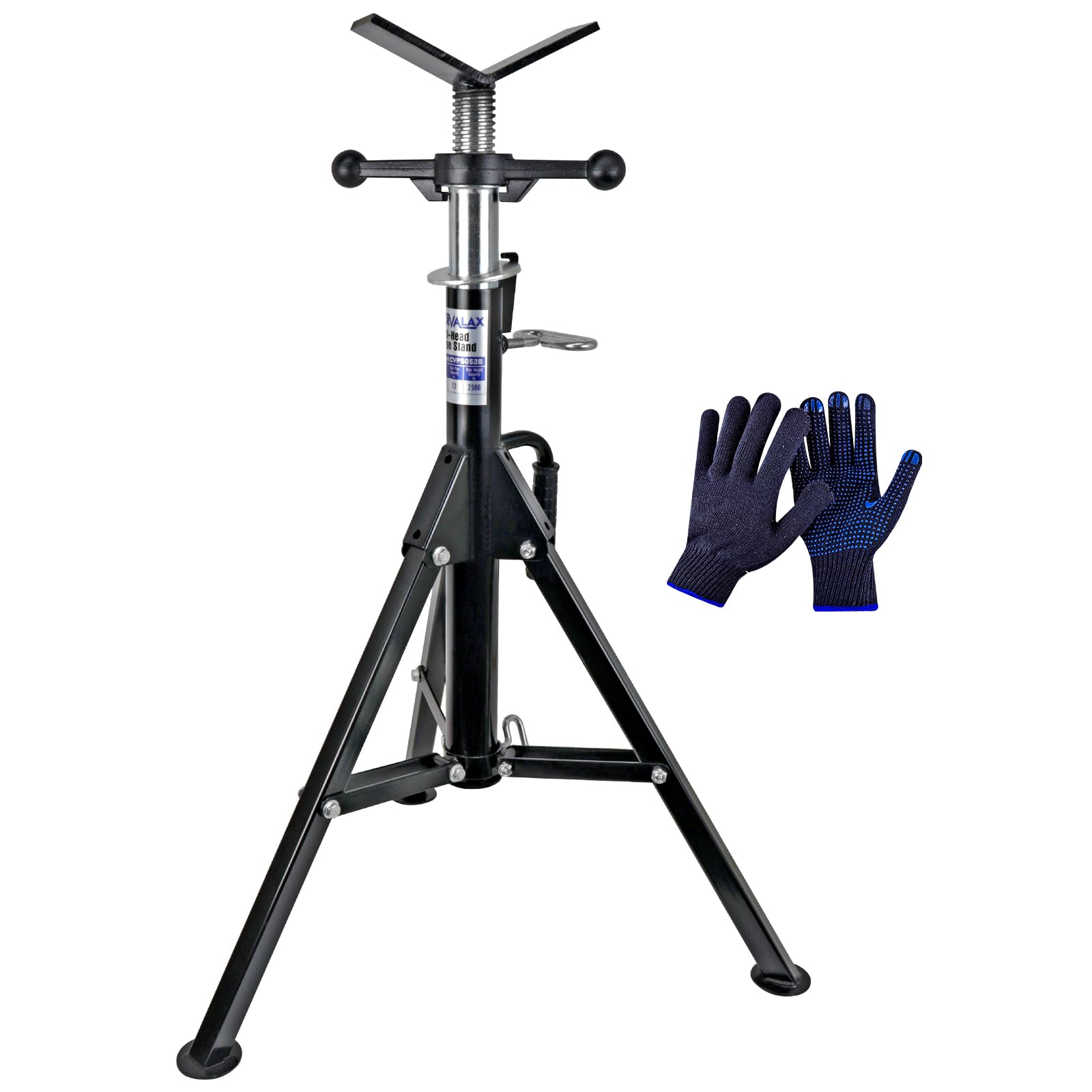 CARVALAX V-Head pipe stand at full height for welding projects.