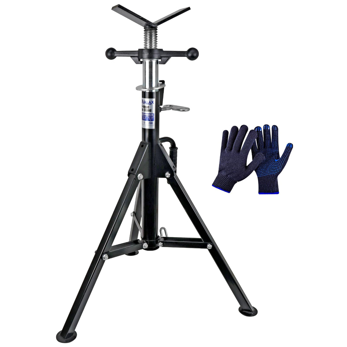 CARVALAX V-Head pipe stand at full height for welding projects.