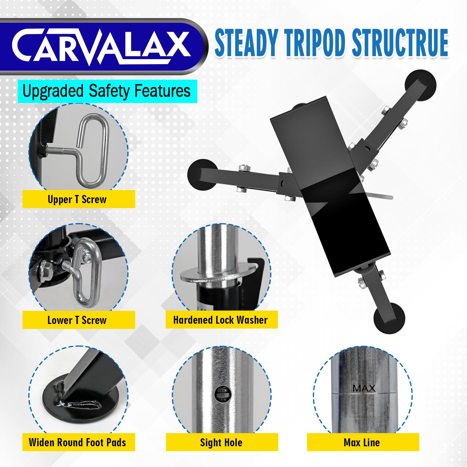 CARVALAX pipe stand with widened footpads reduces slipping risk.