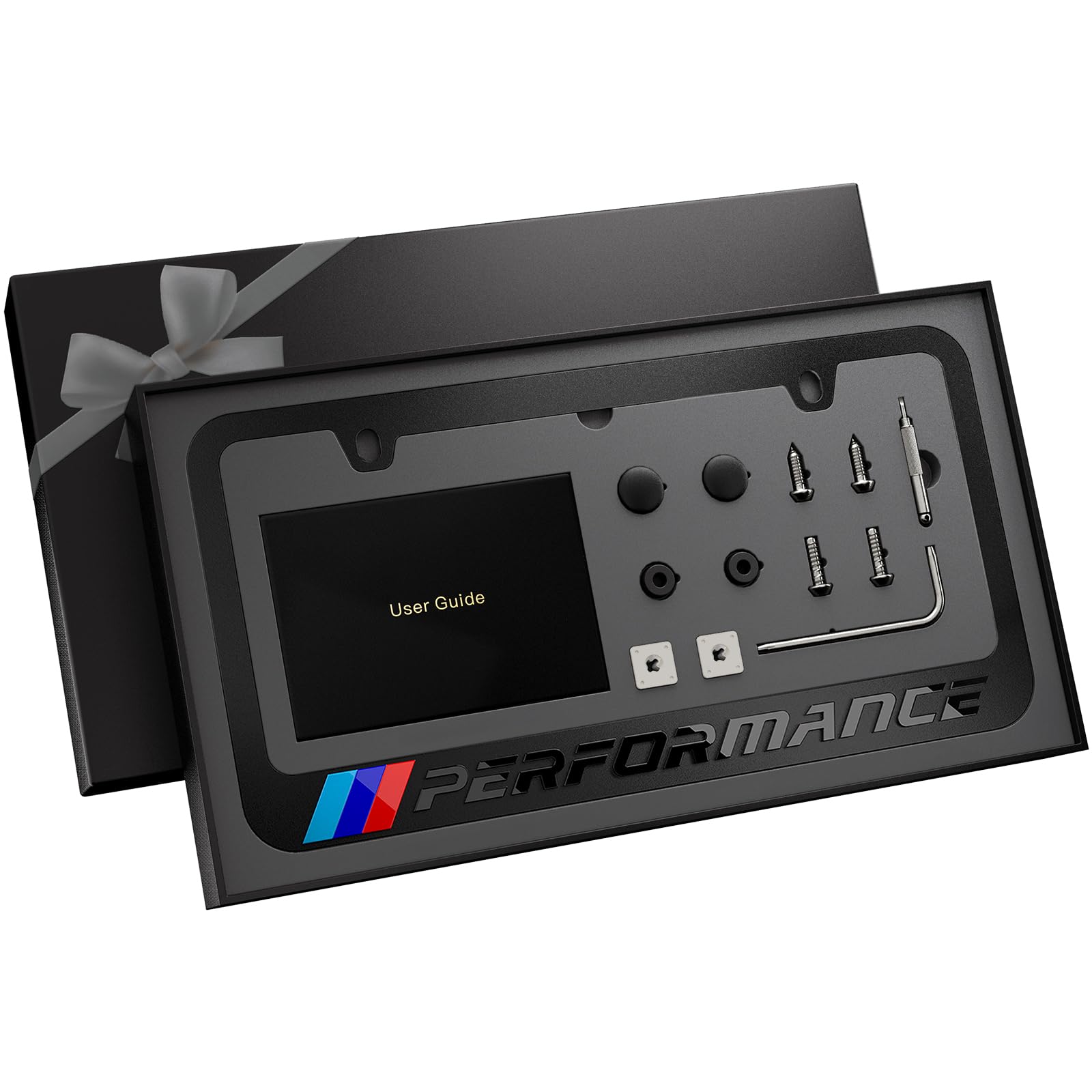 Carvenluxe black license plate frame front view, sleek design and durable construction