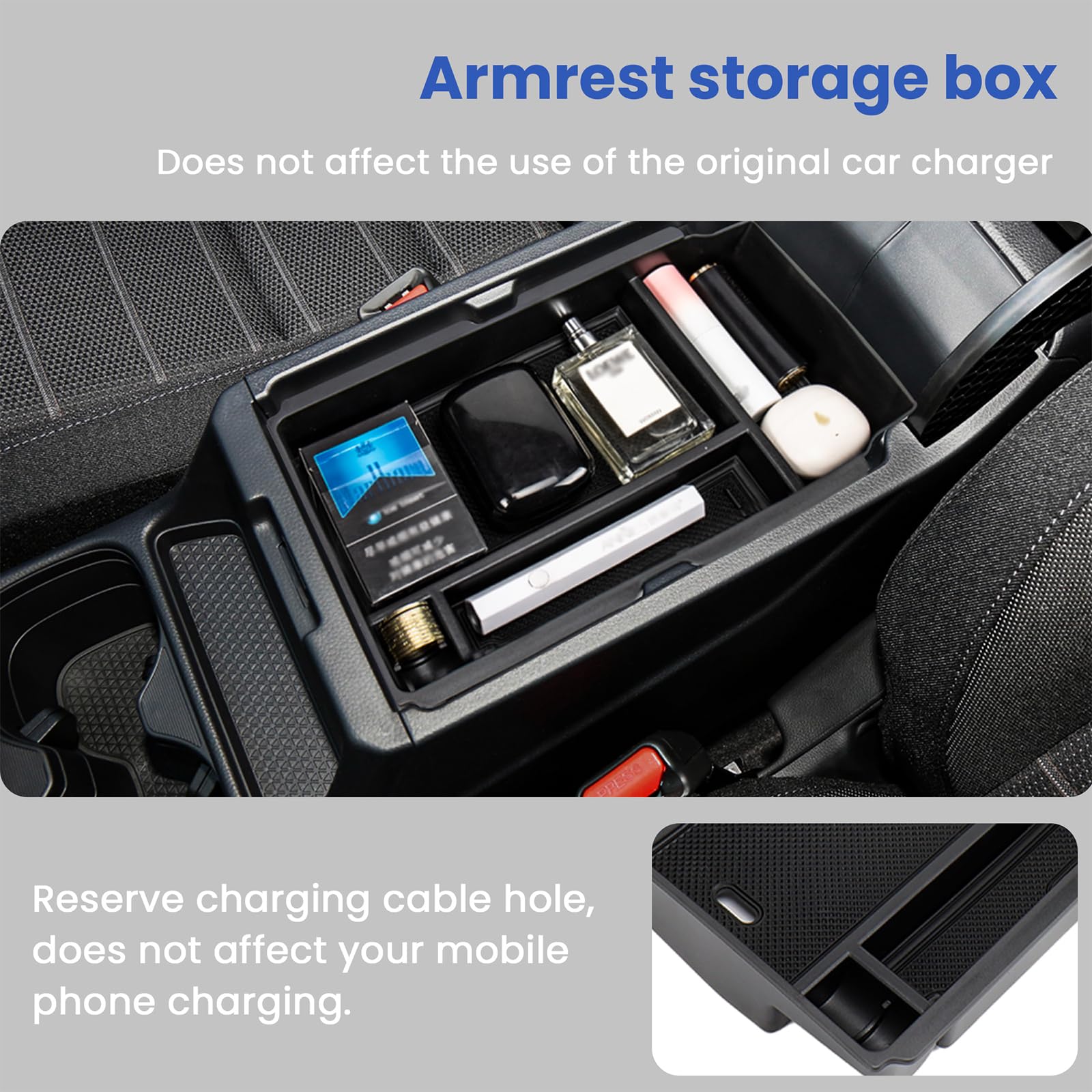 Carwiner armrest box design provides accessible storage during drives