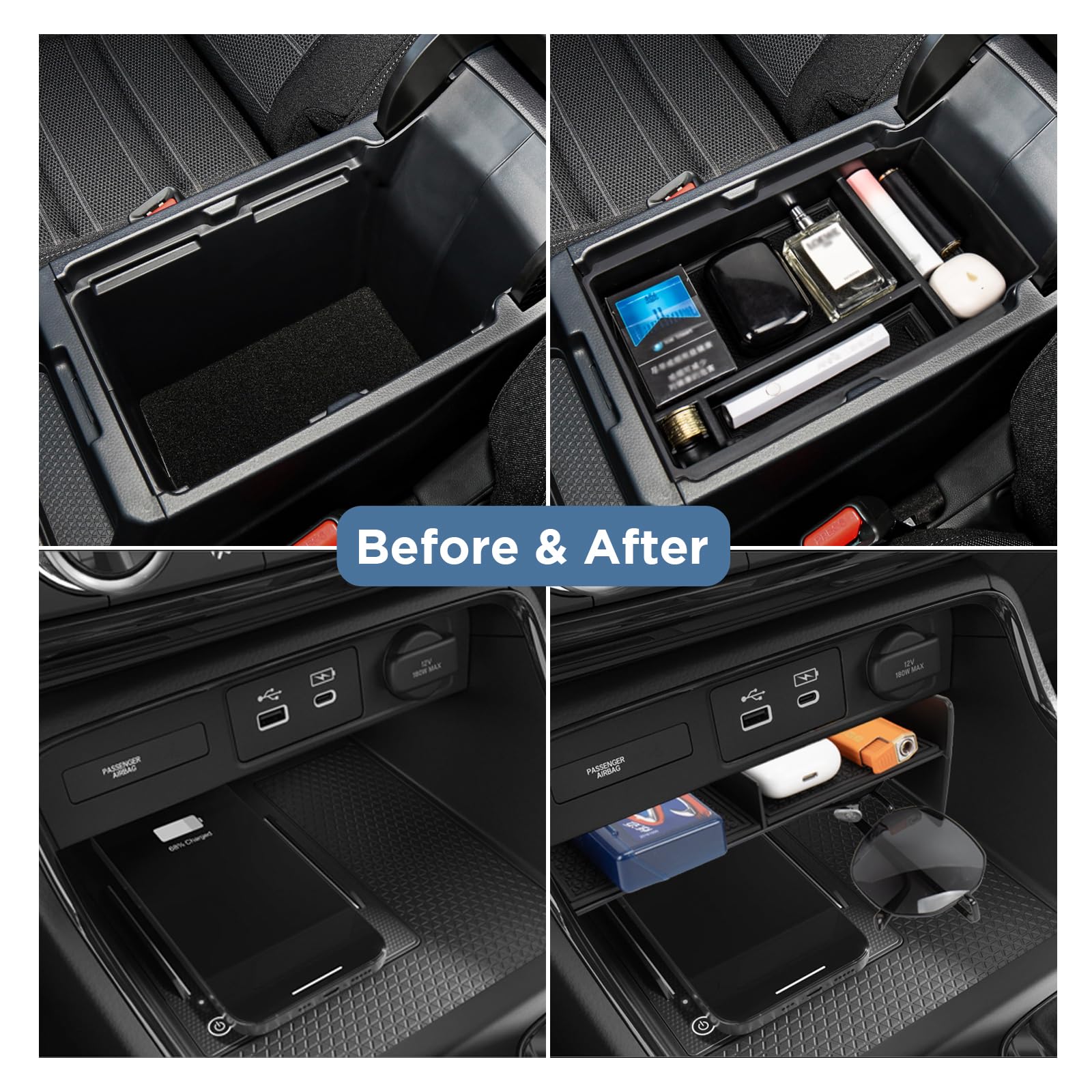 Carwiner armrest hidden storage box adds discreet space for small items.