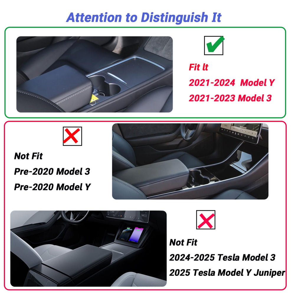 Carwiner hidden armrest storage tray model Y blends with interior
