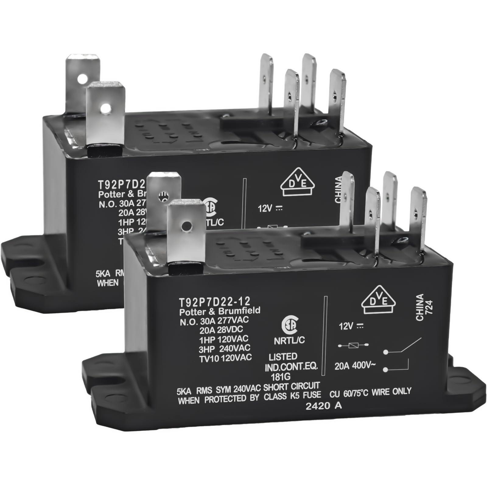 Casalytics T92P7D22-12 power relay mounted on a panel for high-load switching.