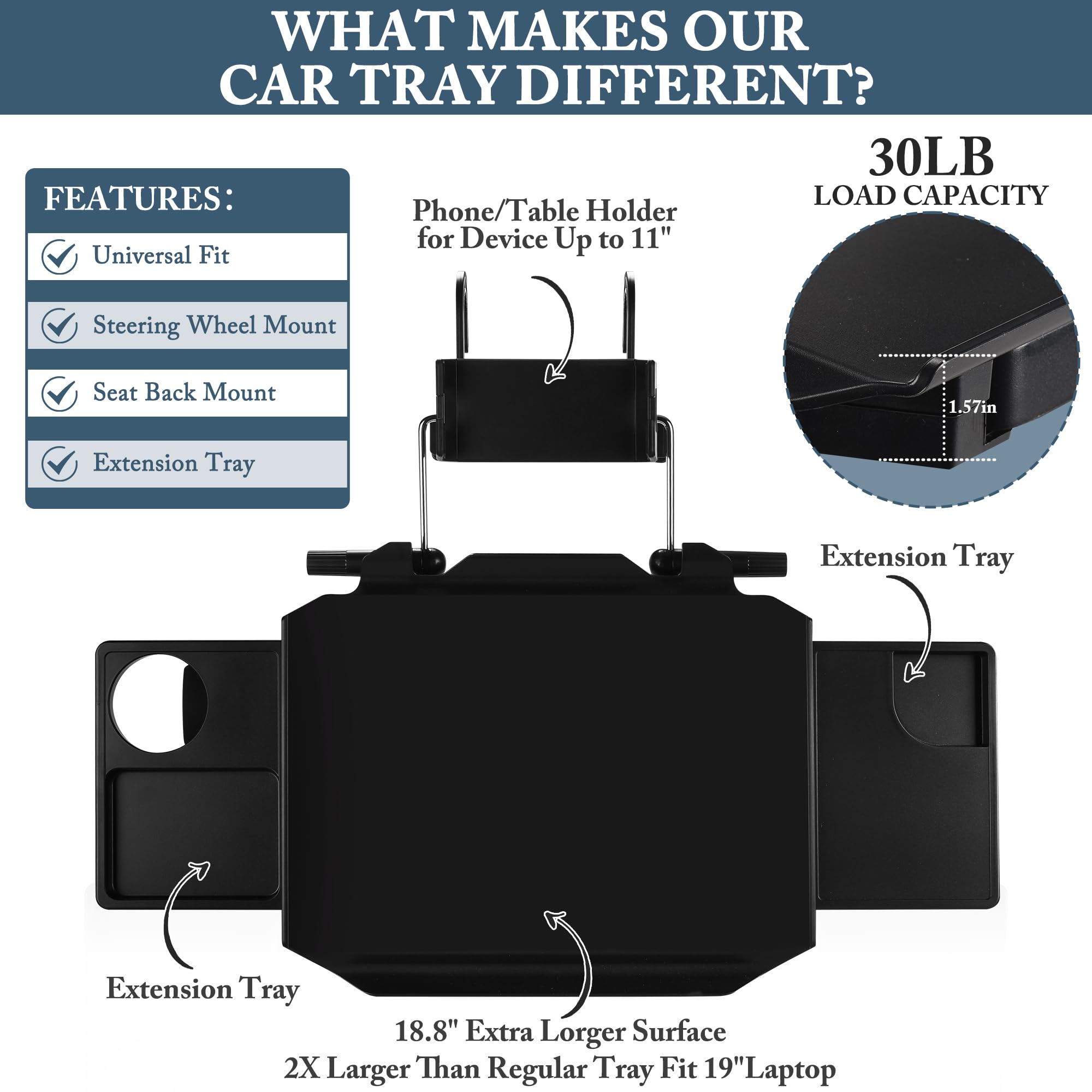 Casasara compact car tray helps keep essentials within reach.