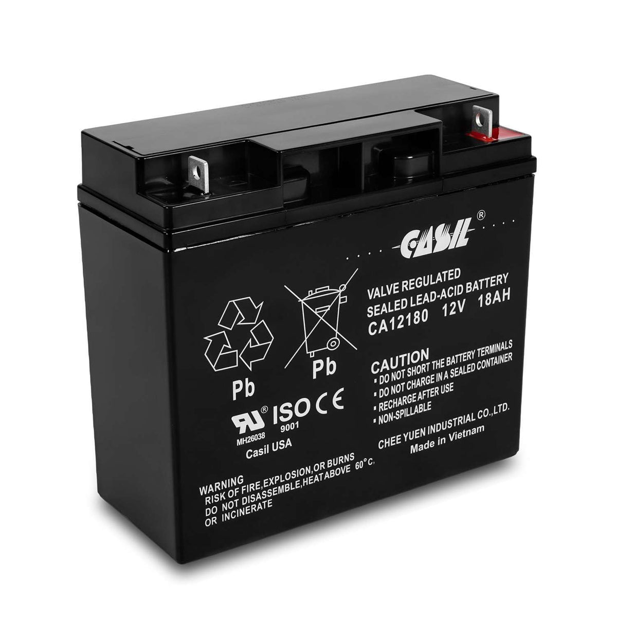 Casil JNC660 replacement battery close-up showing 12V 18Ah capacity