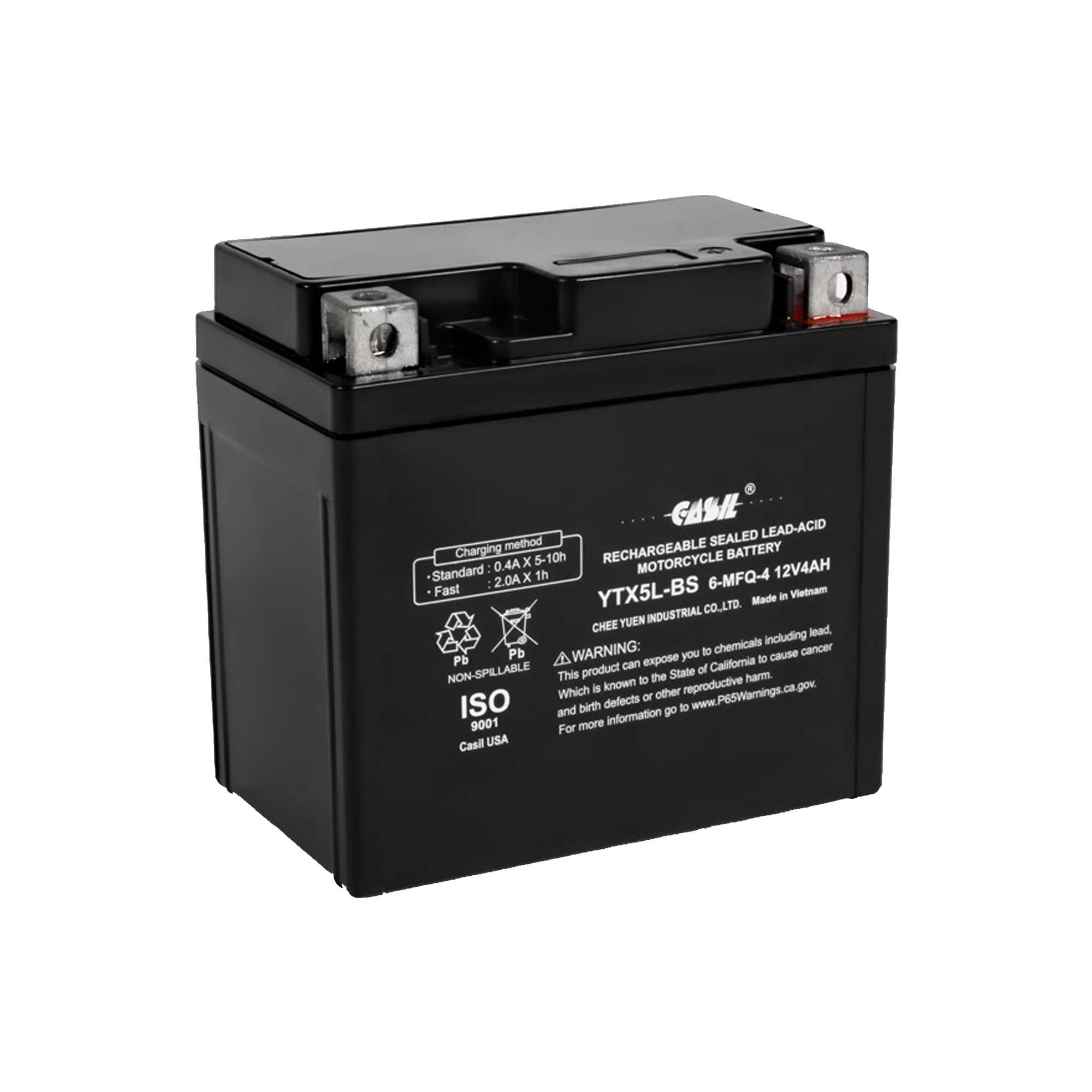 Casil YTX5L-BS front view battery powering motorcycles