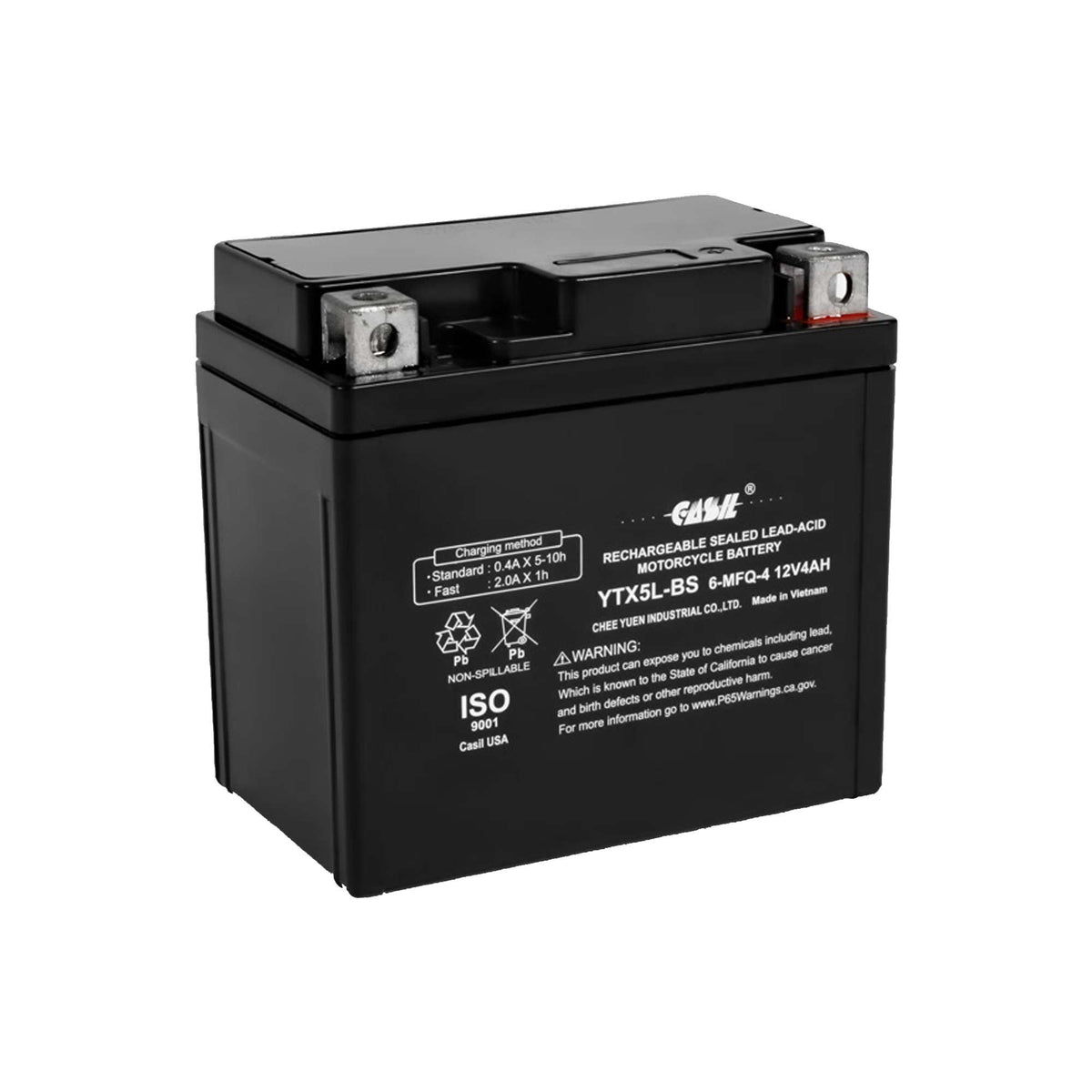 Casil YTX5L-BS front view battery powering motorcycles
