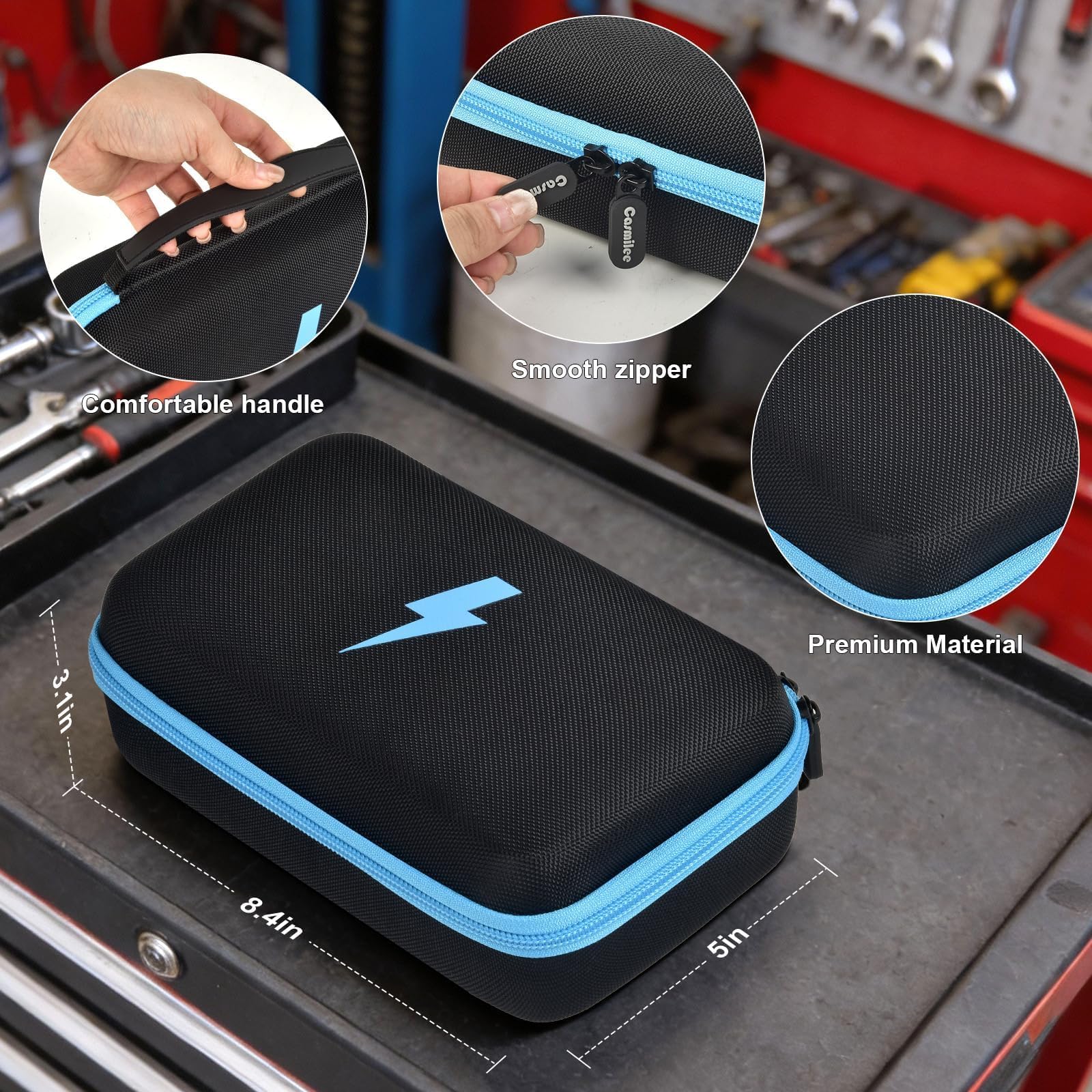 casmilee center-slot secures the battery tester during transit