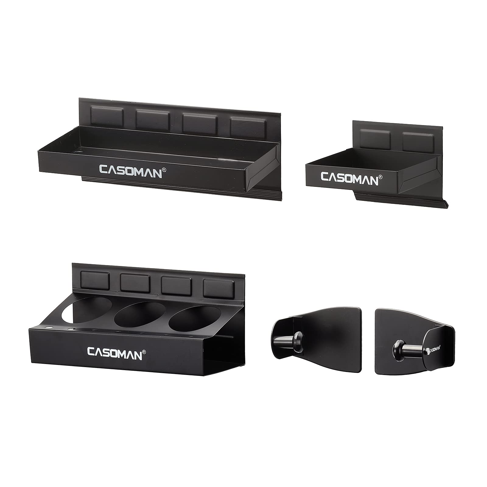 Casoman magnetic setup on shop wall for quick access