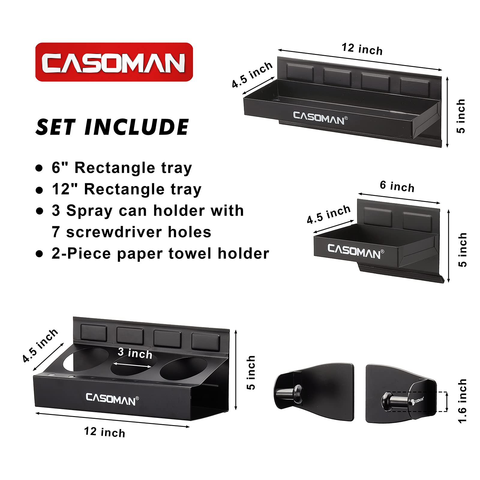 Casoman six-inch rectangle tray mounted for compact tool organization
