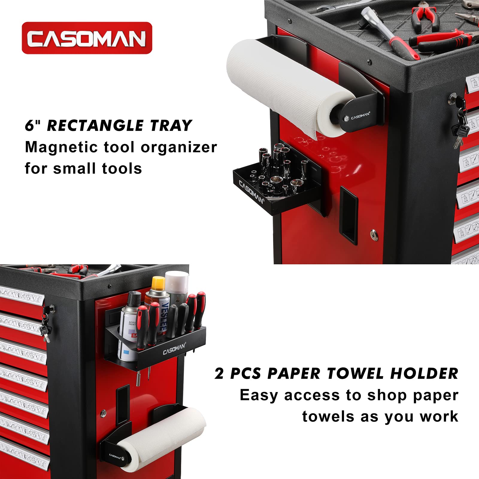 Casoman two-piece paper towel holder keeping towels within reach
