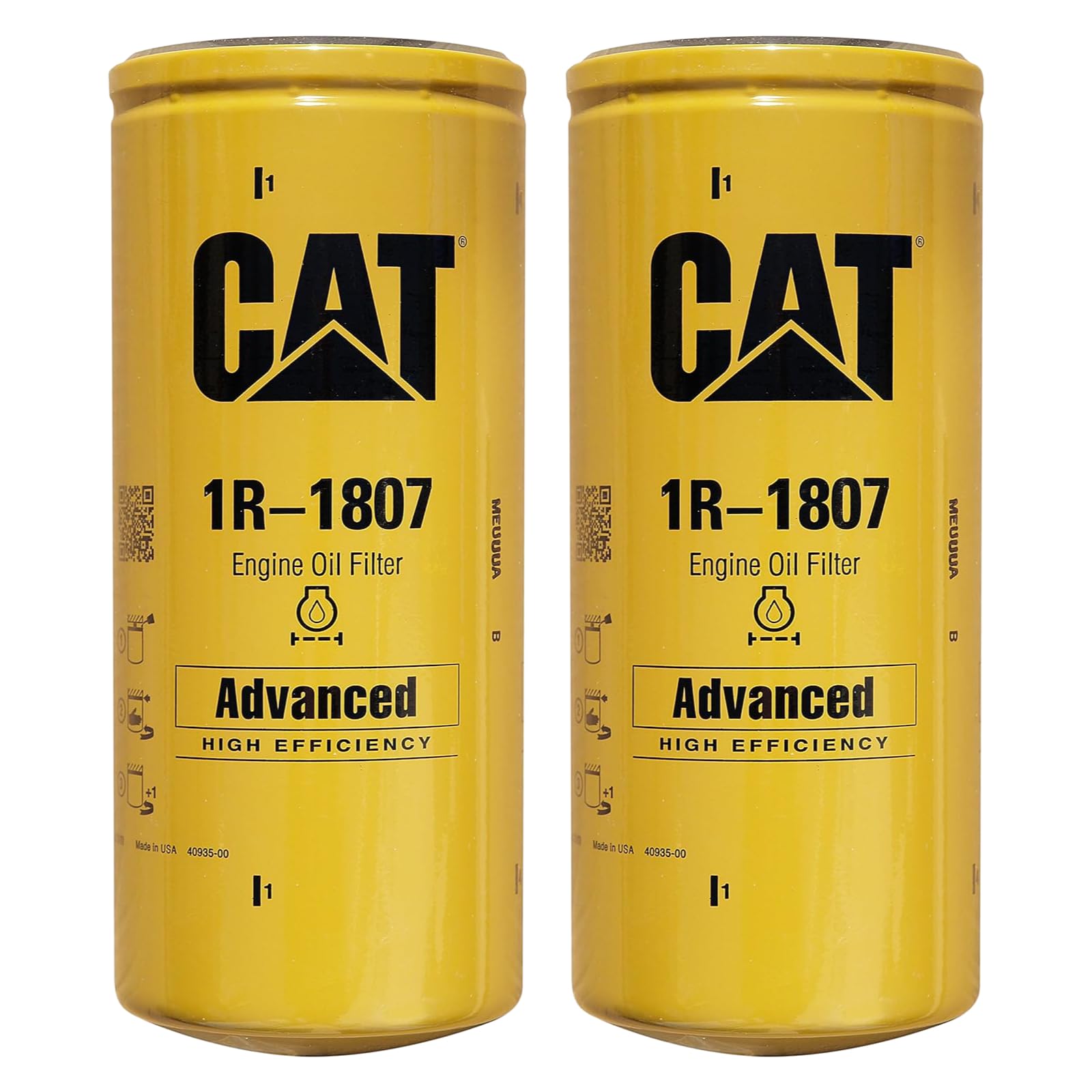 CAT 1R1807 oil filter close-up highlighting authentic CAT build quality.