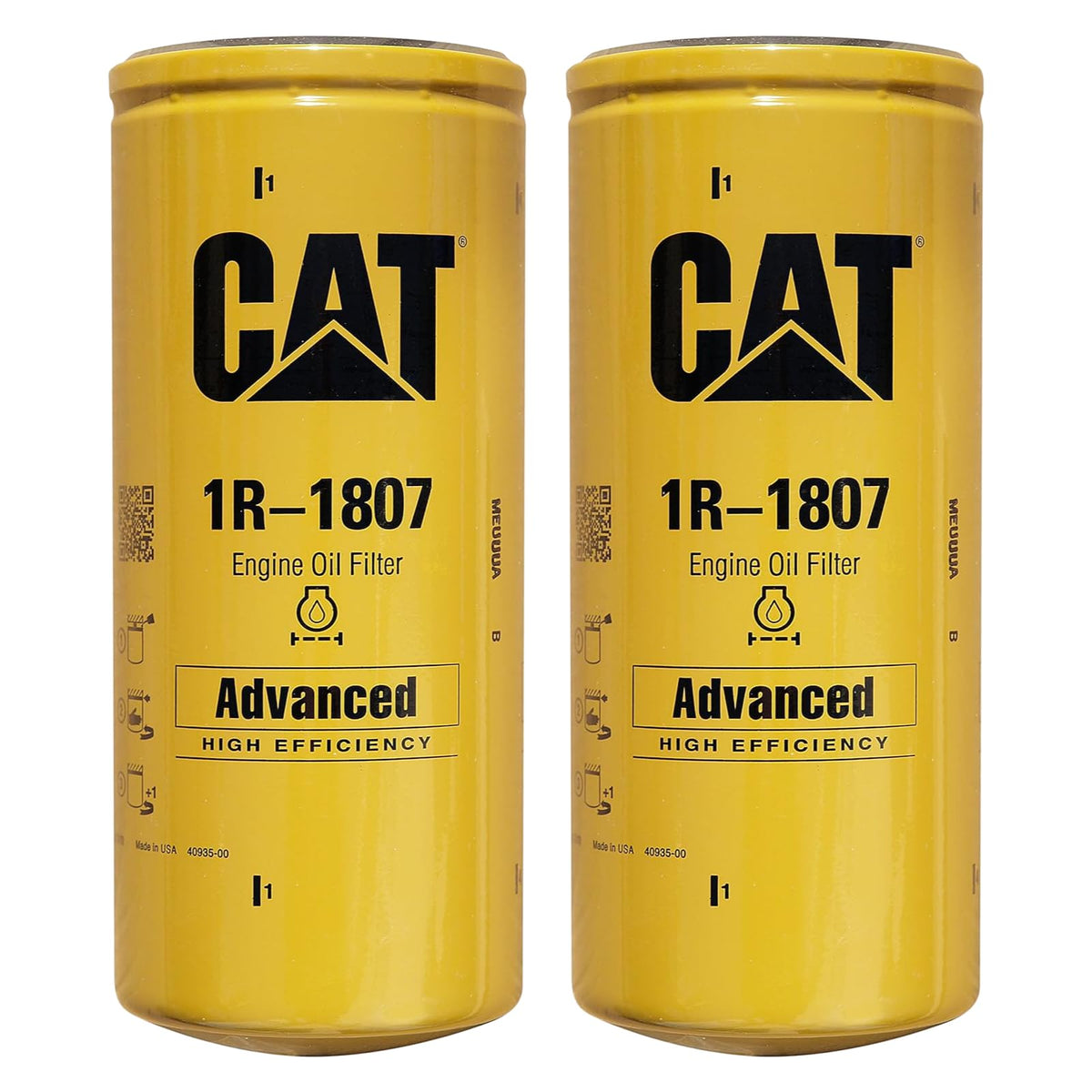 CAT 1R1807 oil filter close-up highlighting authentic CAT build quality.