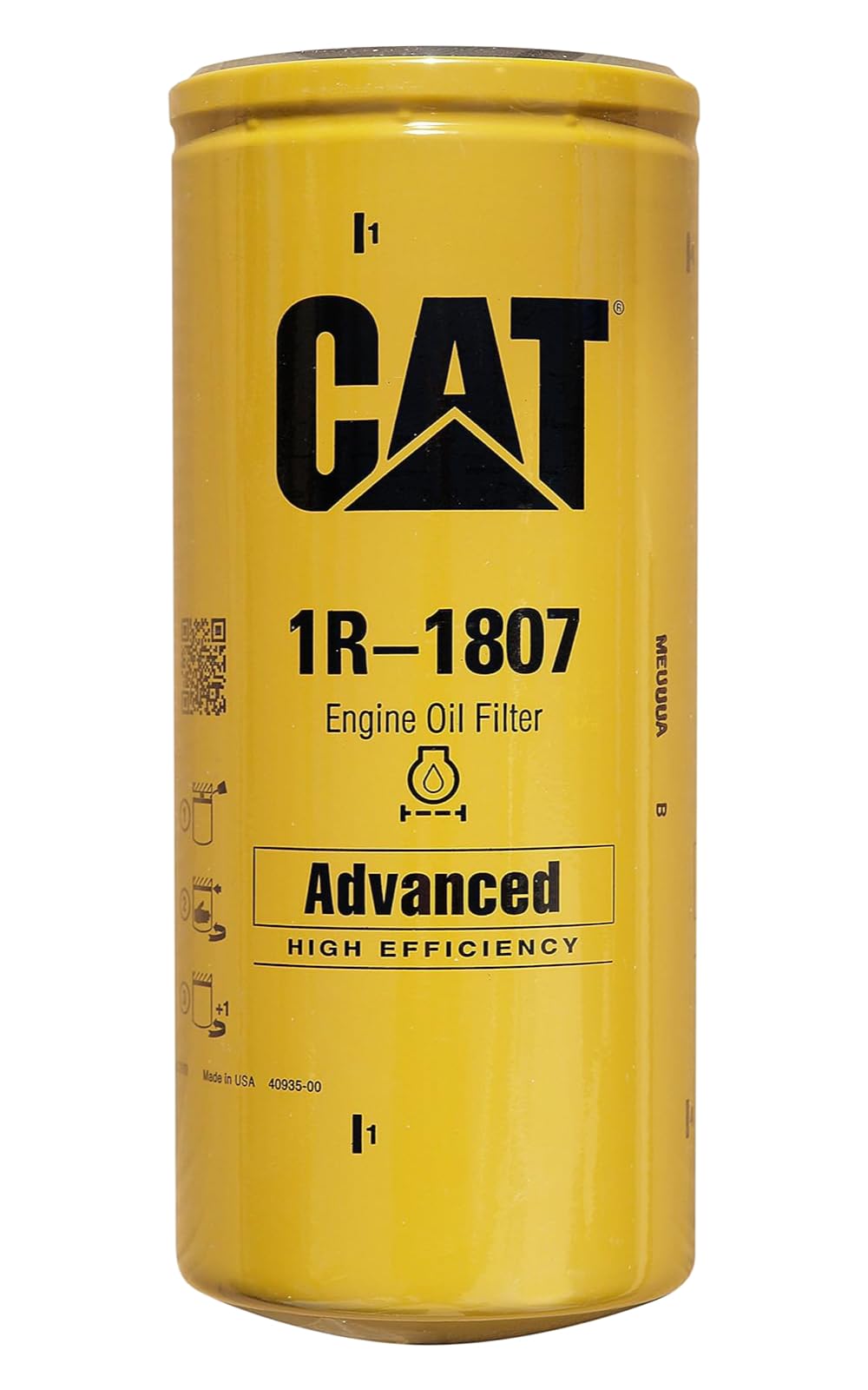 CAT 1R1807 oil filter in box, ready for installation.