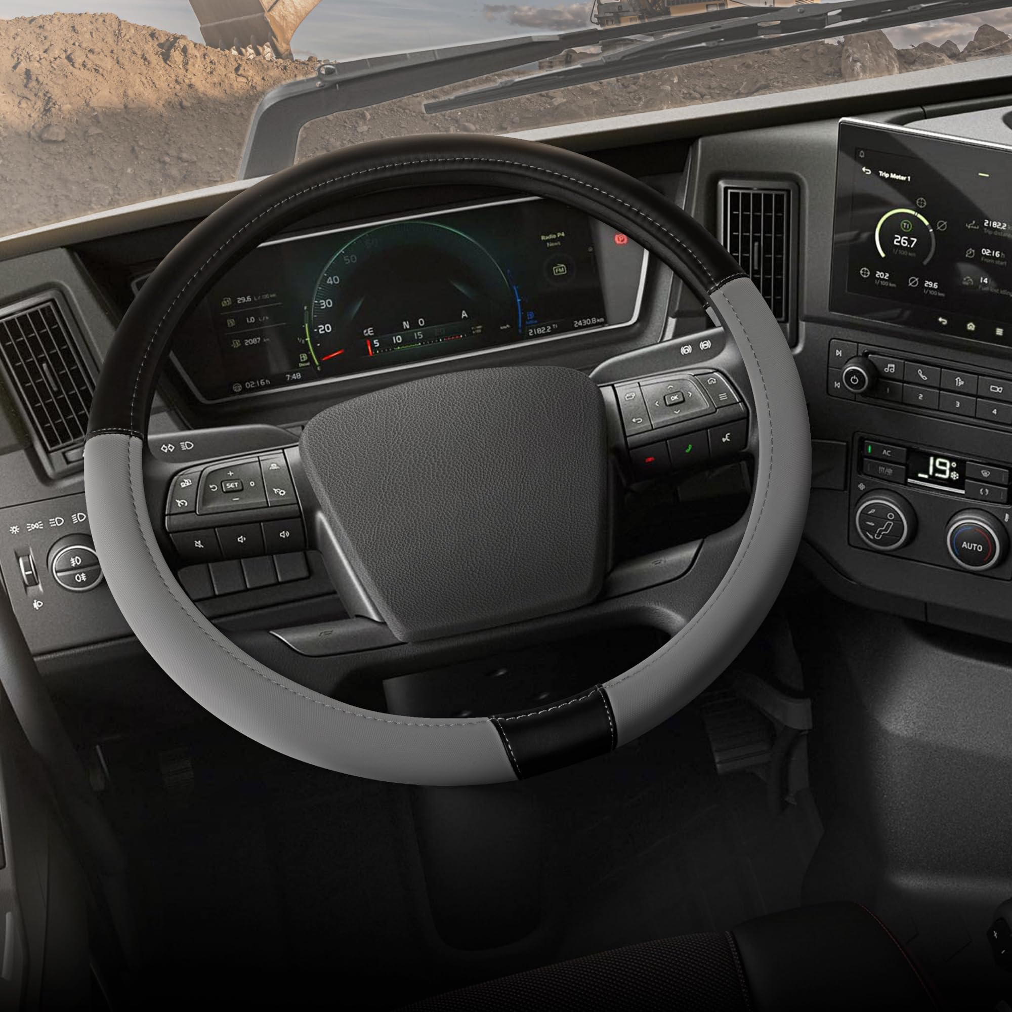 CAT BigDrive faux leather steering wheel cover—17-18 inch fit for a premium grip.