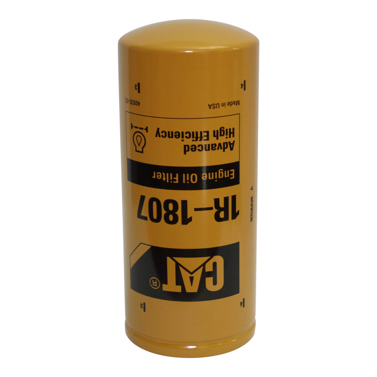 Cat Caterpillar 1R-1807 oil filter showing spin-on design for reliable engine protection