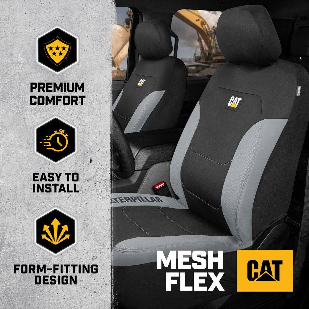 CAT Caterpillar MeshFlex front seat cover back view shows two-tone refresh.