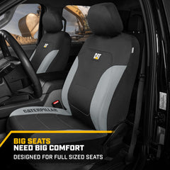 CAT Caterpillar MeshFlex front seat cover close-up stitching confirms secure fit.