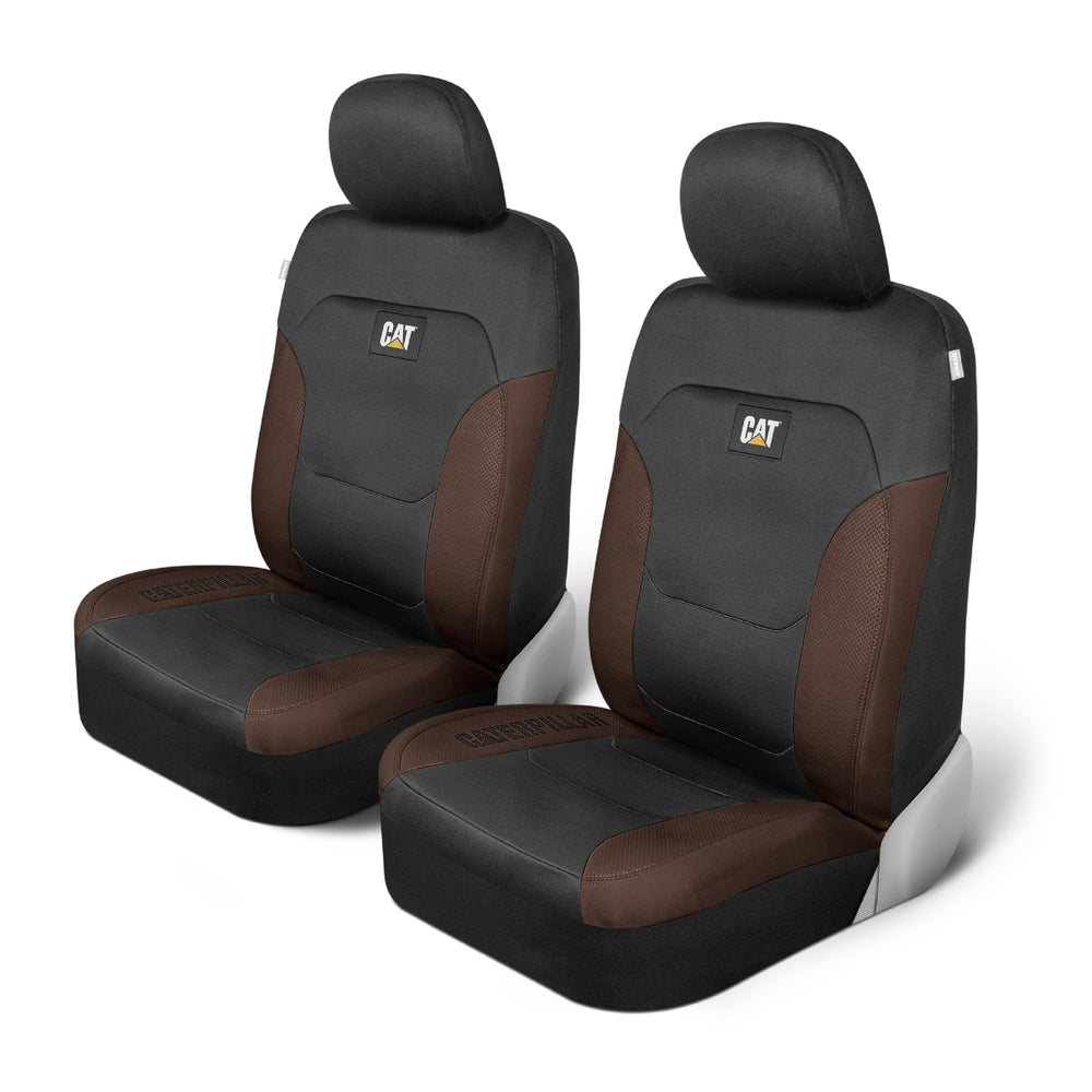 CAT Flexfit front seat cover in brown and black protects seats from spills and wear.