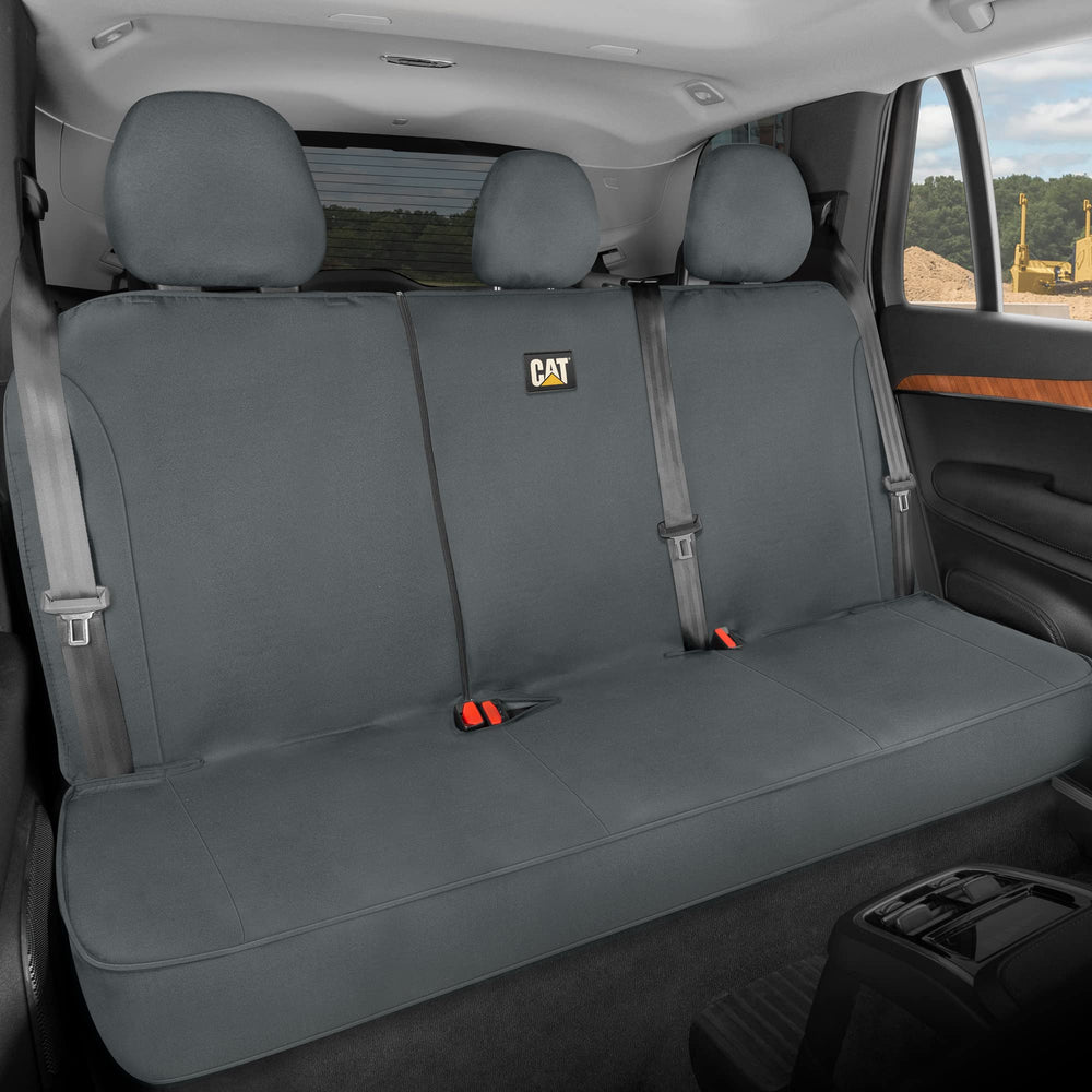 CAT FlexFit rear seat cover with adjustable belt openings maintains safety features