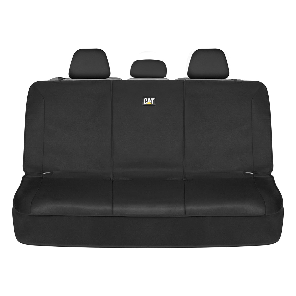 CAT FlexFit rear seat cover on 60/40 bench protects against spills and wear.