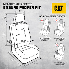 CAT Flexfit durable poly-cotton seat cover shields from dirt and daily use.