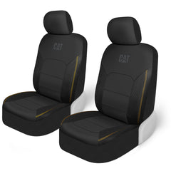 CAT FlexHybrid seat covers front view with black PU leather and mesh for breathability
