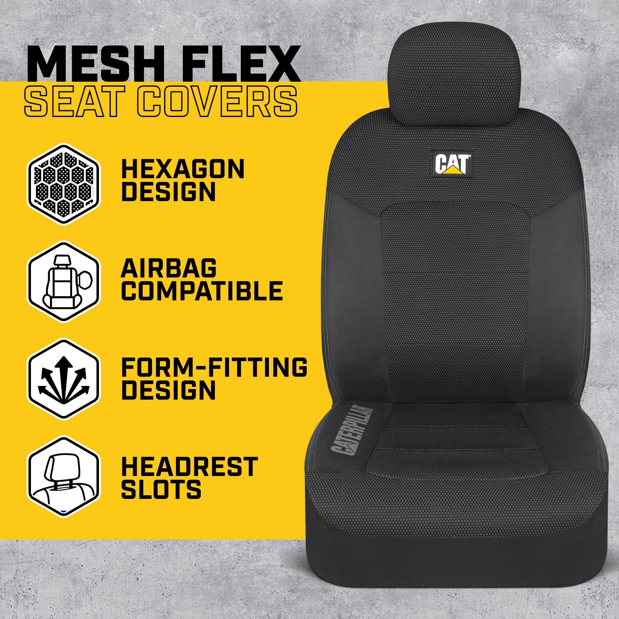 CAT MeshFlex airbag-compatible stitching preserves safety during deployment