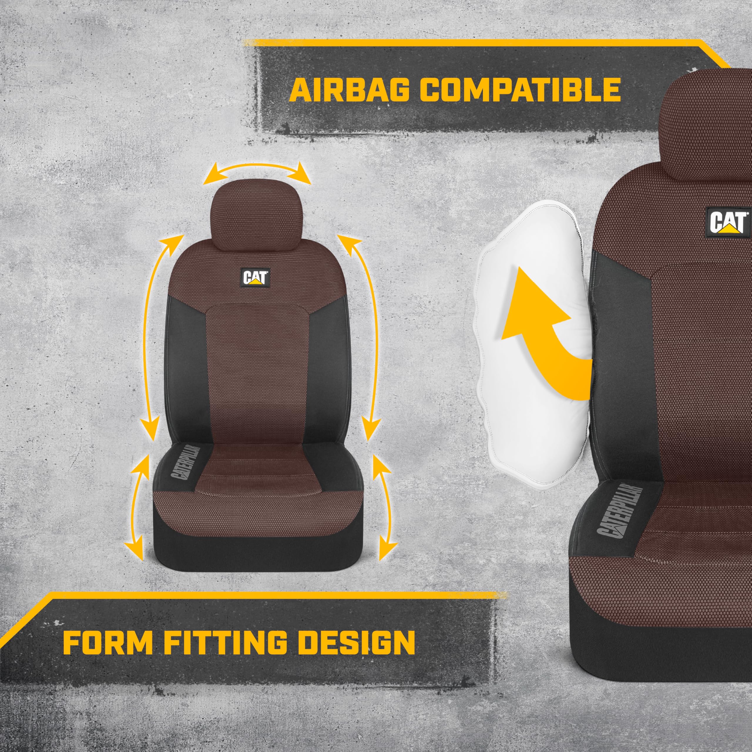 Breathable honeycomb mesh back on CAT seat covers keeps you cool on commutes